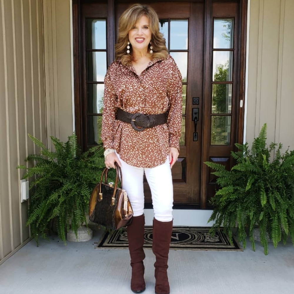 Brown and white animal print tunic